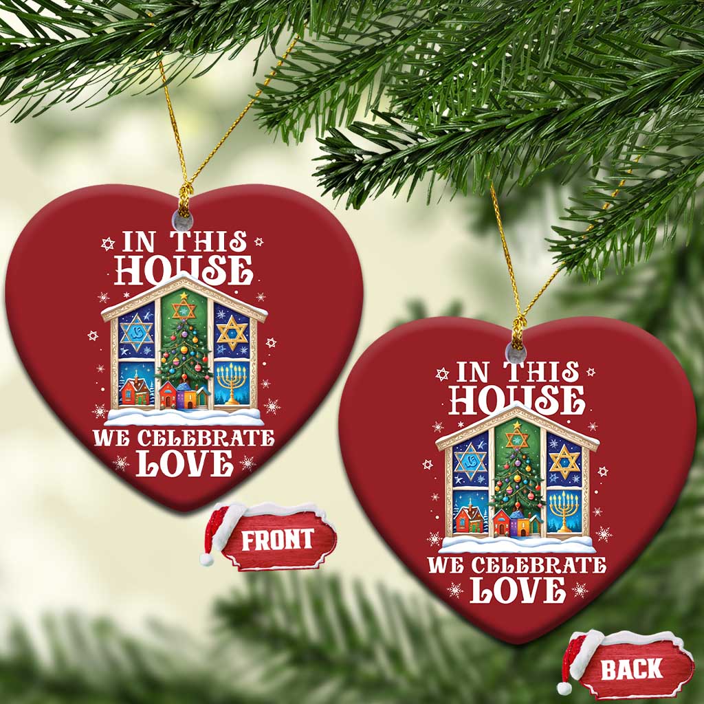 Funny Hanukkah Xmas Christmas Ornament In This House We Celebrate Love Chrismukkah TS11