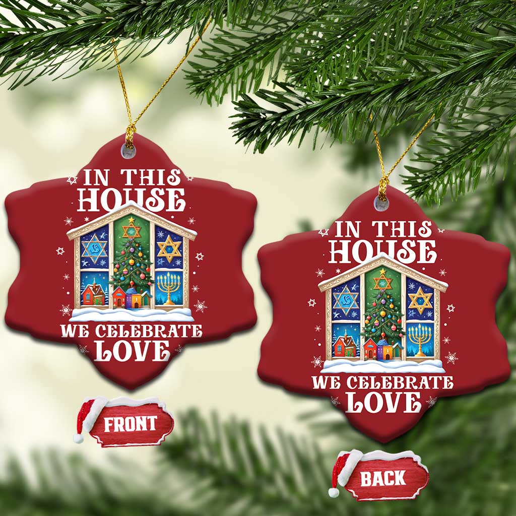 Funny Hanukkah Xmas Christmas Ornament In This House We Celebrate Love Chrismukkah TS11
