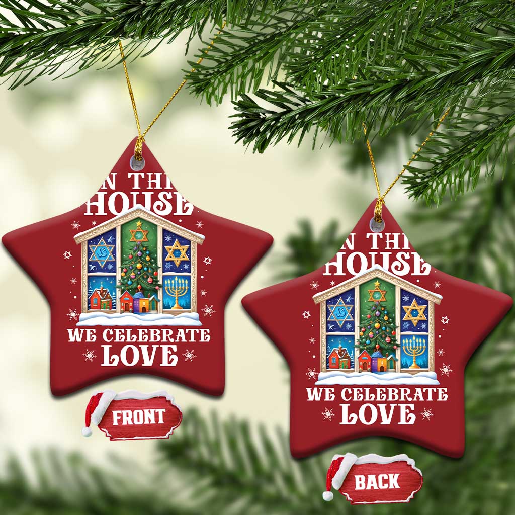 Funny Hanukkah Xmas Christmas Ornament In This House We Celebrate Love Chrismukkah TS11