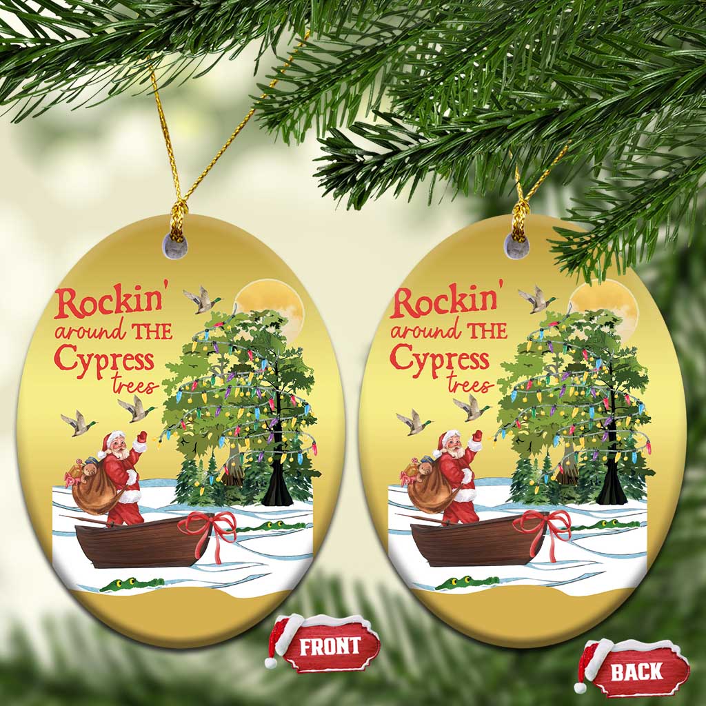 Funny Xmas Cajun Louisiana Christmas Ornament Rockin' Around The Cypress Trees Santa Alligator TS11