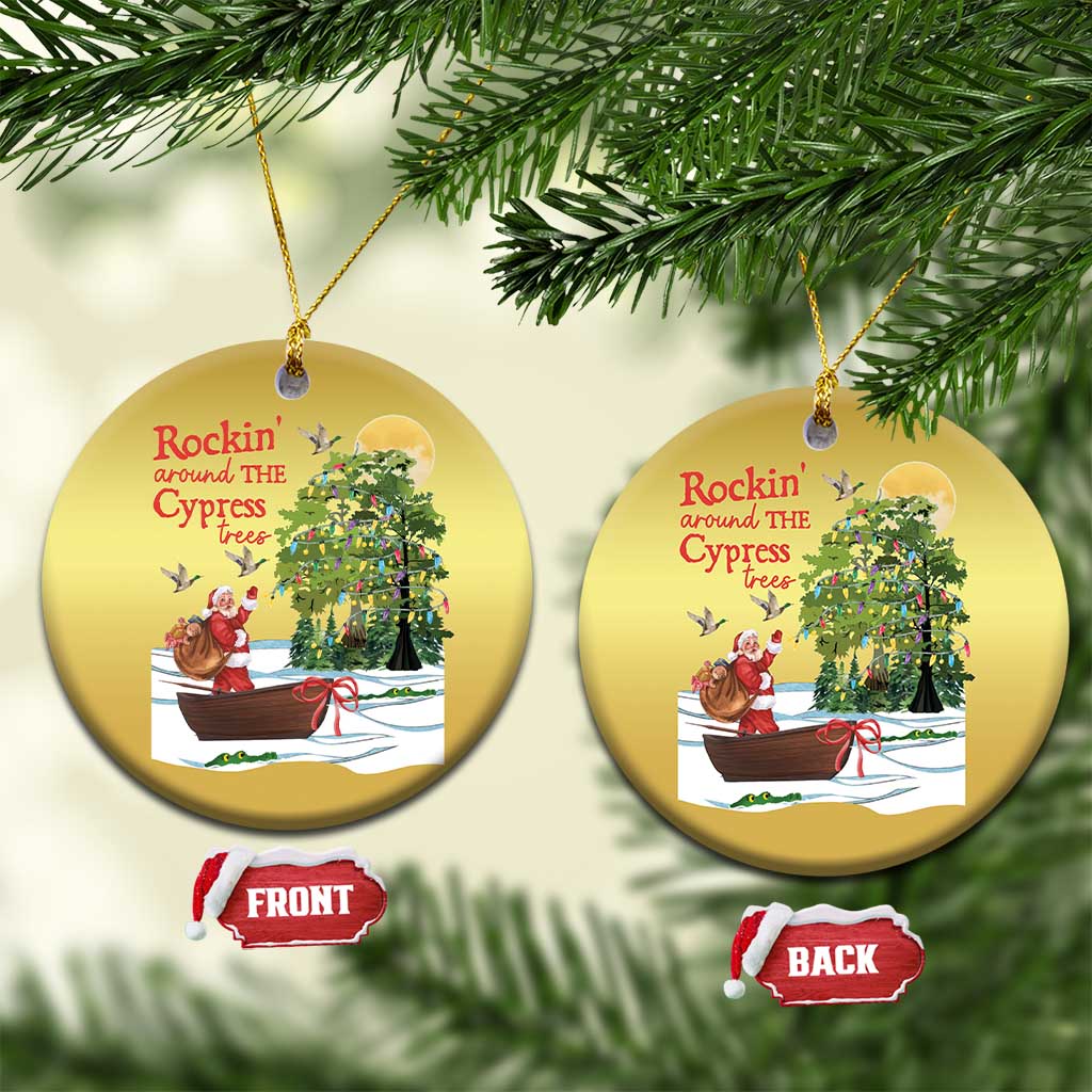 Funny Xmas Cajun Louisiana Christmas Ornament Rockin' Around The Cypress Trees Santa Alligator TS11