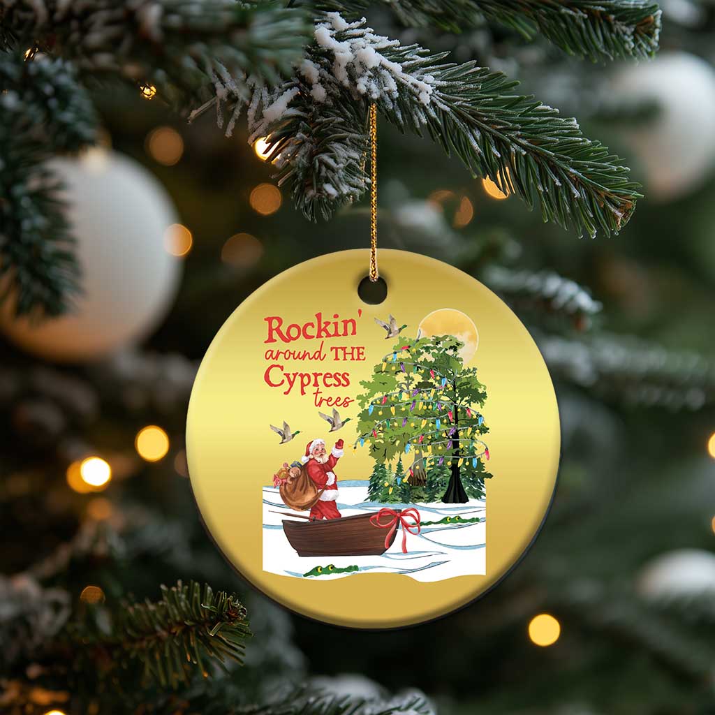 Funny Xmas Cajun Louisiana Christmas Ornament Rockin' Around The Cypress Trees Santa Alligator TS11