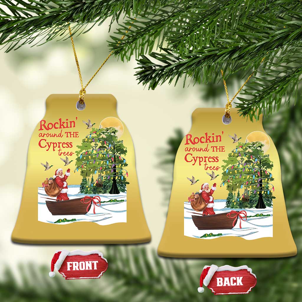 Funny Xmas Cajun Louisiana Christmas Ornament Rockin' Around The Cypress Trees Santa Alligator TS11