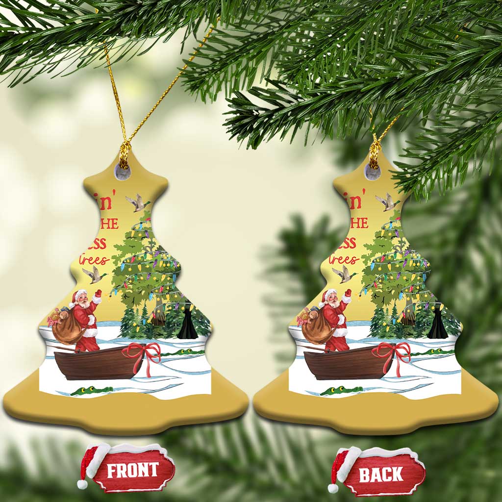 Funny Xmas Cajun Louisiana Christmas Ornament Rockin' Around The Cypress Trees Santa Alligator TS11
