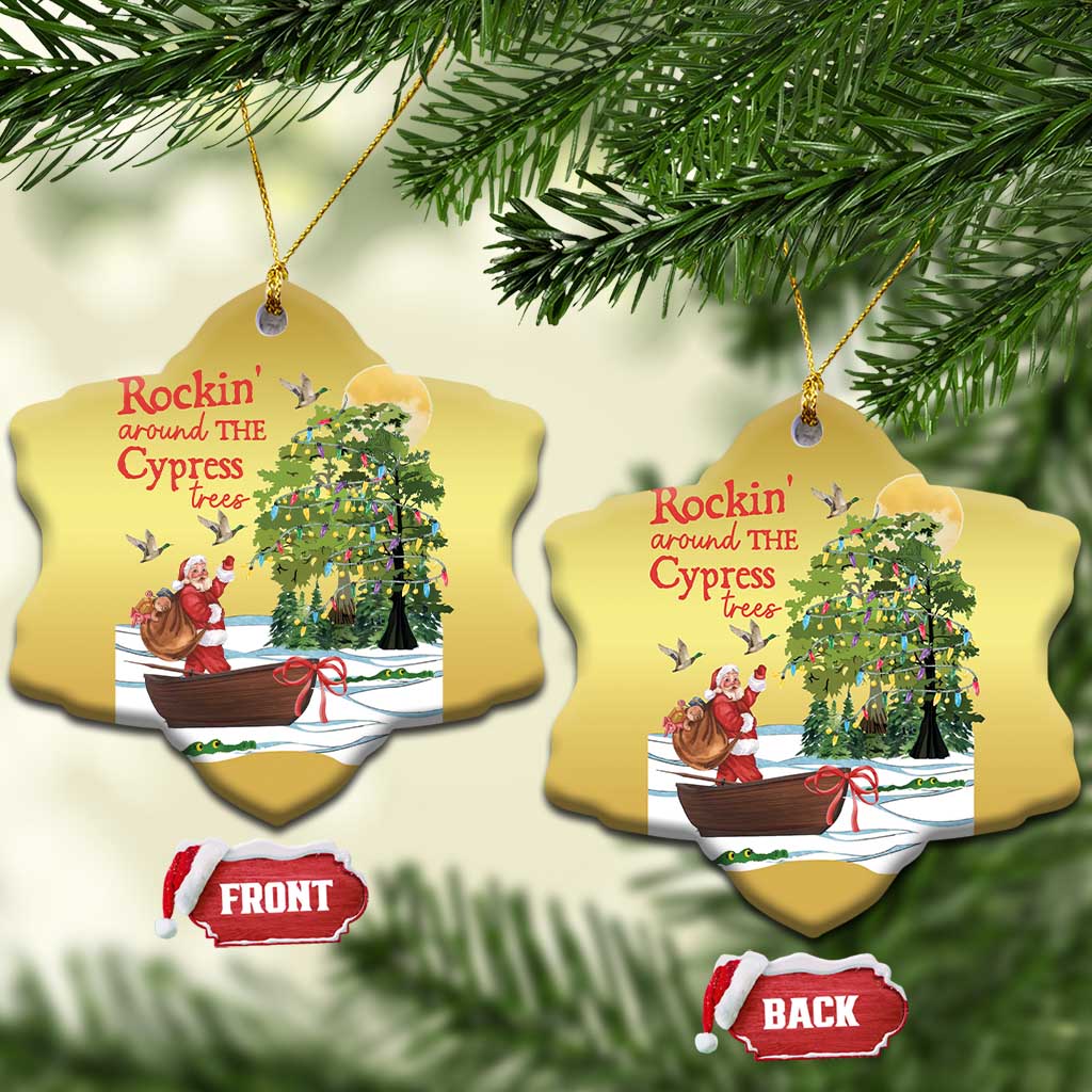 Funny Xmas Cajun Louisiana Christmas Ornament Rockin' Around The Cypress Trees Santa Alligator TS11