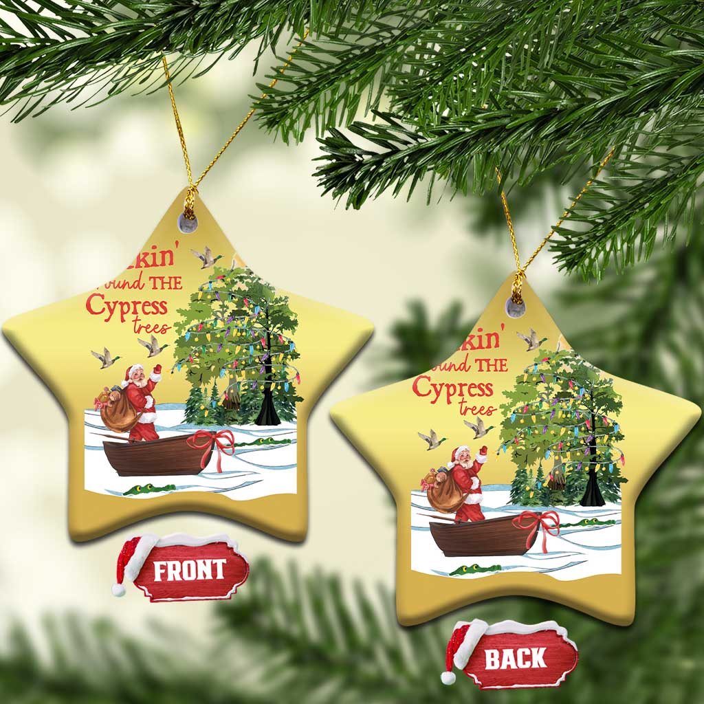 Funny Xmas Cajun Louisiana Christmas Ornament Rockin' Around The Cypress Trees Santa Alligator TS11