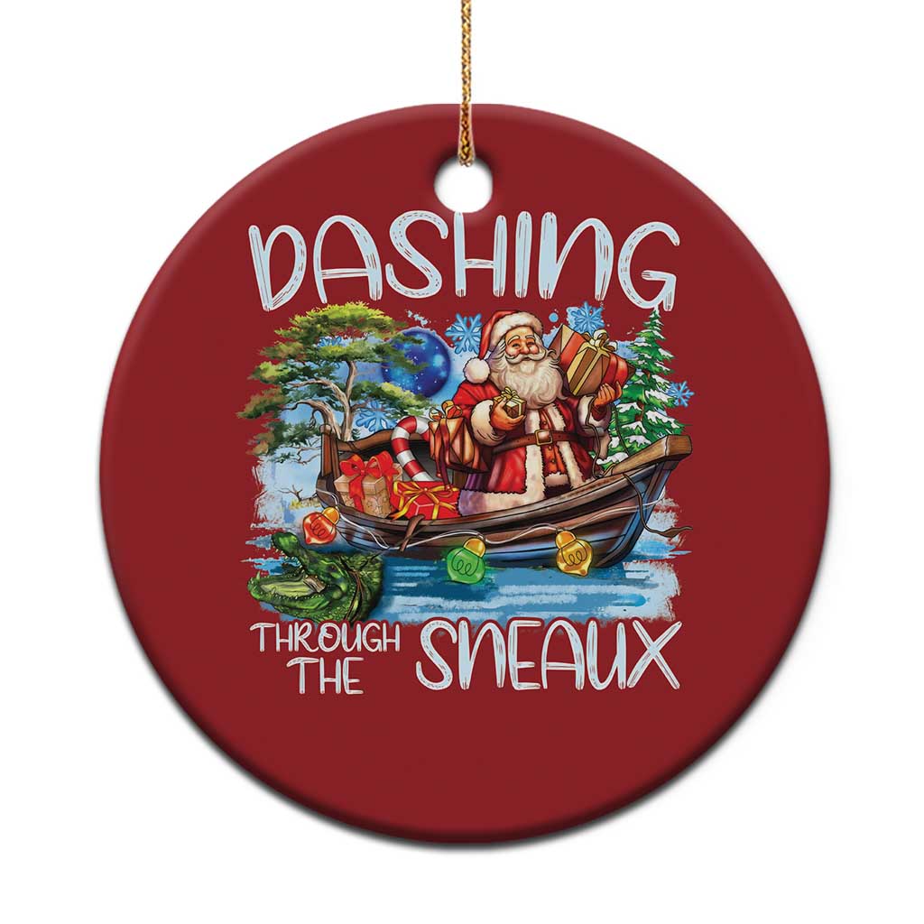 Funny Xmas Cajun Louisiana Christmas Ornament Dashing Through The Sneaux Santa Alligator TS11