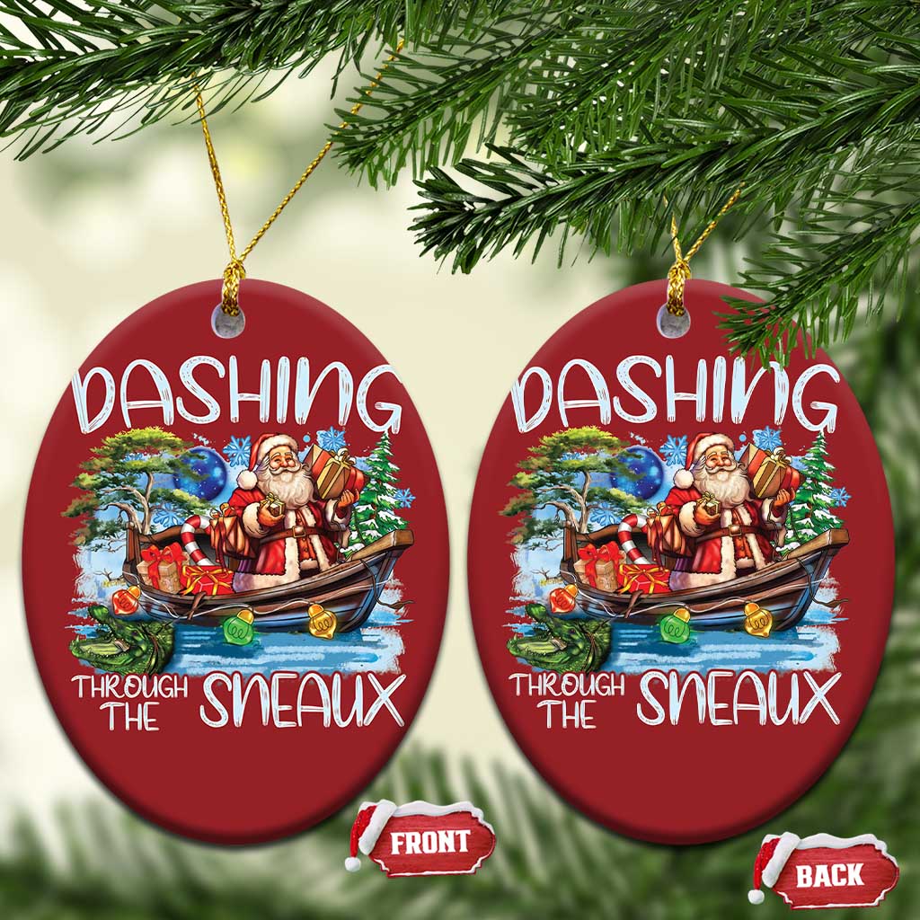 Funny Xmas Cajun Louisiana Christmas Ornament Dashing Through The Sneaux Santa Alligator TS11