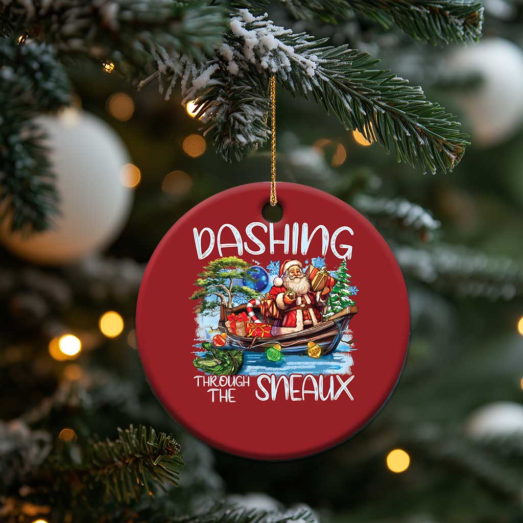 Funny Xmas Cajun Louisiana Christmas Ornament Dashing Through The Sneaux Santa Alligator TS11