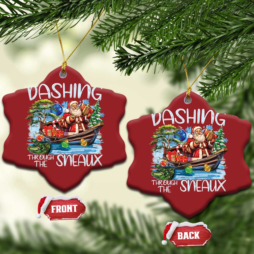 Funny Xmas Cajun Louisiana Christmas Ornament Dashing Through The Sneaux Santa Alligator TS11