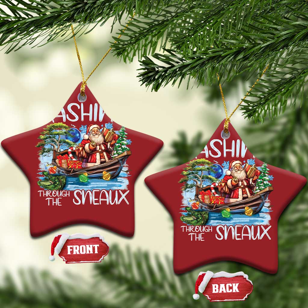 Funny Xmas Cajun Louisiana Christmas Ornament Dashing Through The Sneaux Santa Alligator TS11