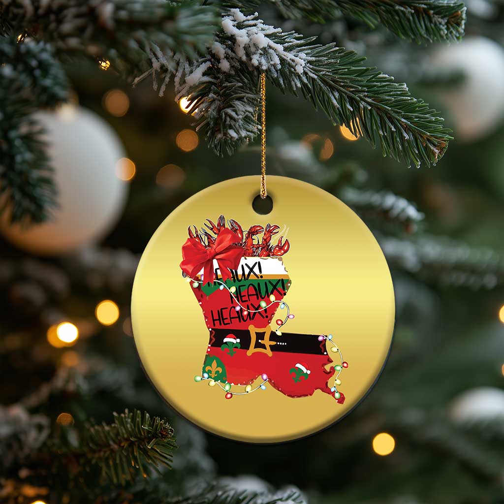 Funny Xmas Cajun Christmas Ornament Triple Heaux Santa Louisiana Map Crawfish TS11