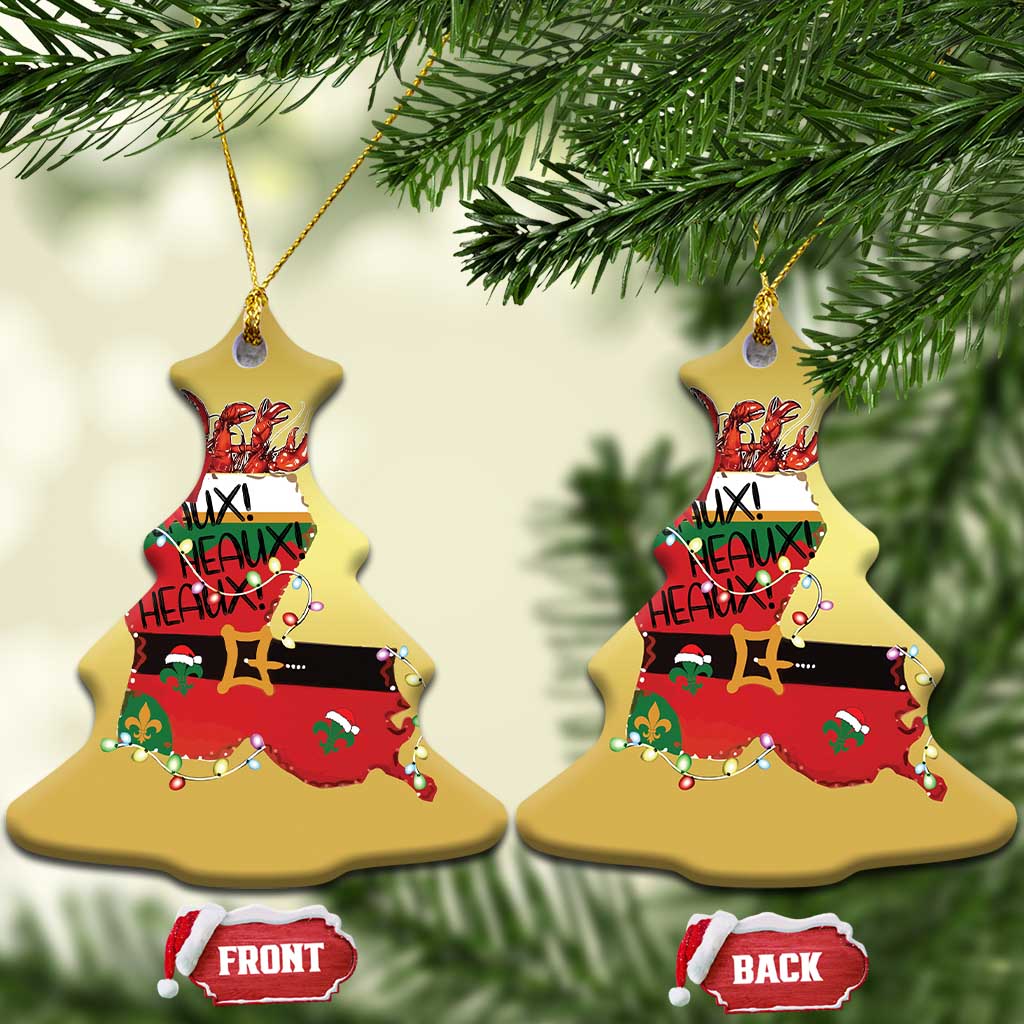 Funny Xmas Cajun Christmas Ornament Triple Heaux Santa Louisiana Map Crawfish TS11