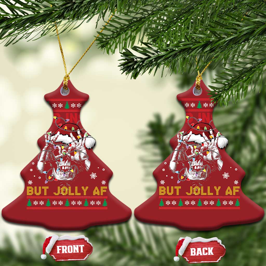 Funny Xmas Skeleton Christmas Ornament Dead Inside But Jolly AF Santa Hat TS11