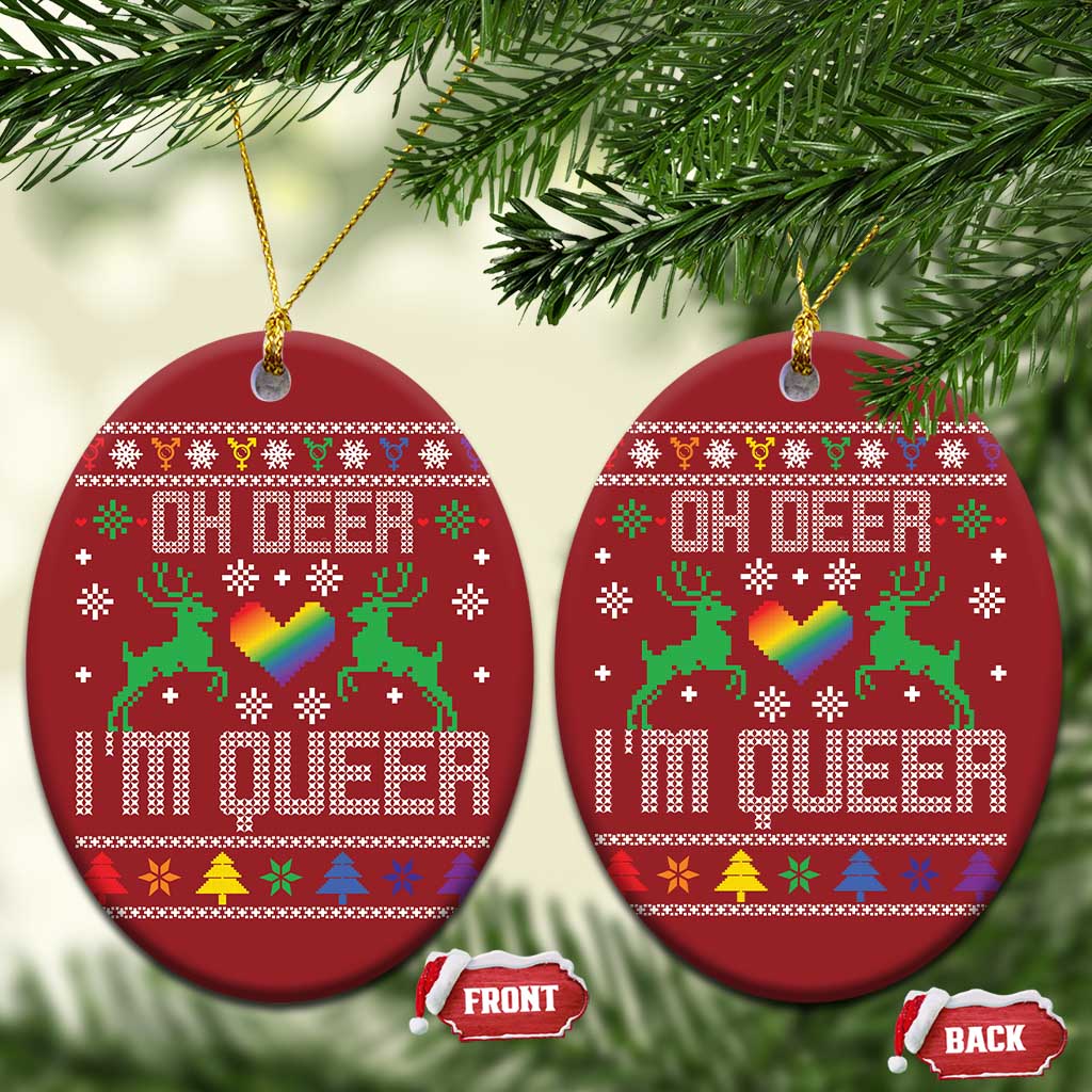 Funny LGBT Xmas Christmas Ornament Oh Deer I'm Queer Rainbow LGBT Flag TS11