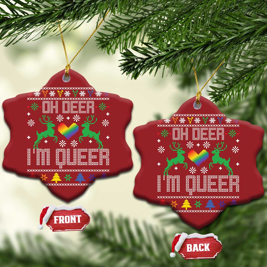 Funny LGBT Xmas Christmas Ornament Oh Deer I'm Queer Rainbow LGBT Flag TS11