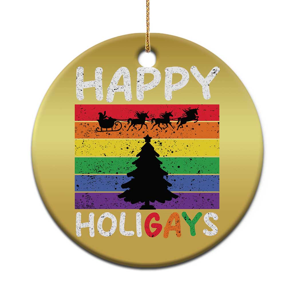 Funny LGBT Xmas Christmas Ornament Happy Holigays Rainbow Stripes Unicorn Santa TS11