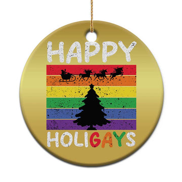 Funny LGBT Xmas Christmas Ornament Happy Holigays Rainbow Stripes Unicorn Santa TS11