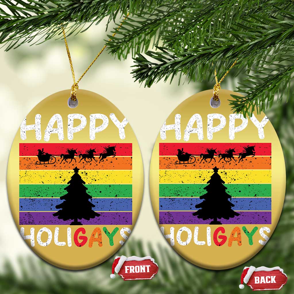 Funny LGBT Xmas Christmas Ornament Happy Holigays Rainbow Stripes Unicorn Santa TS11