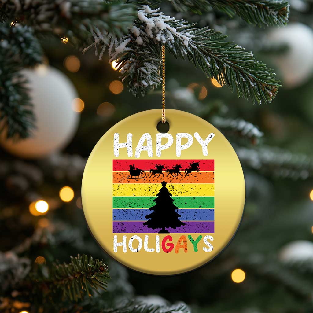 Funny LGBT Xmas Christmas Ornament Happy Holigays Rainbow Stripes Unicorn Santa TS11