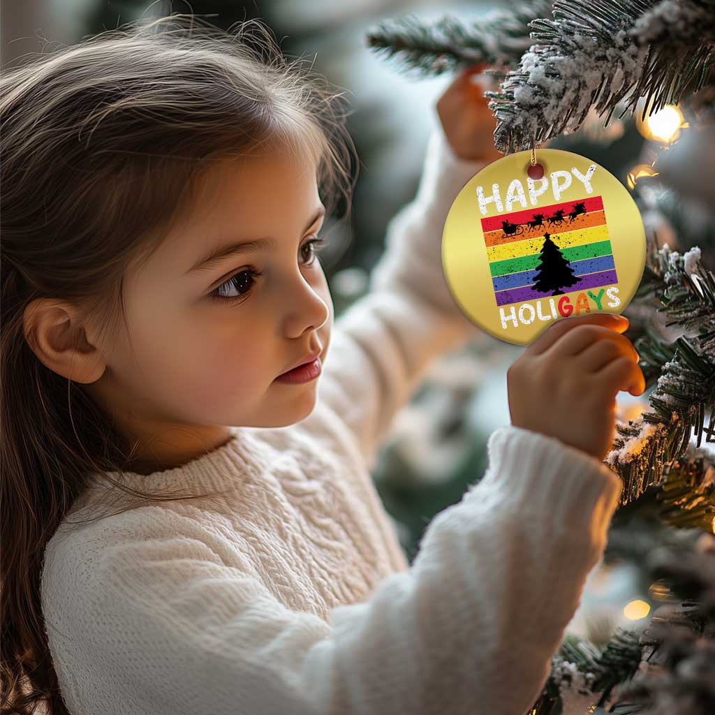 Funny LGBT Xmas Christmas Ornament Happy Holigays Rainbow Stripes Unicorn Santa TS11