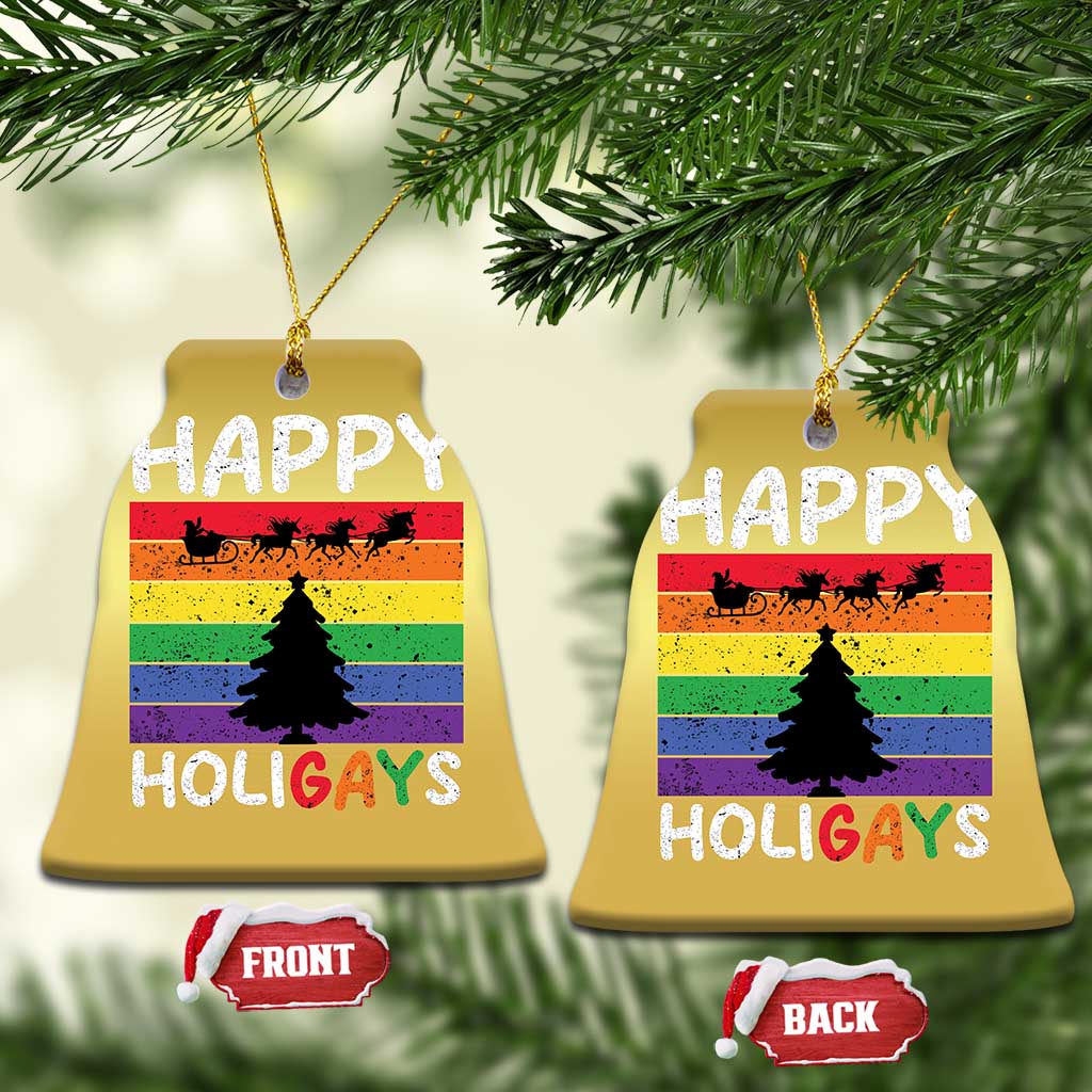 Funny LGBT Xmas Christmas Ornament Happy Holigays Rainbow Stripes Unicorn Santa TS11
