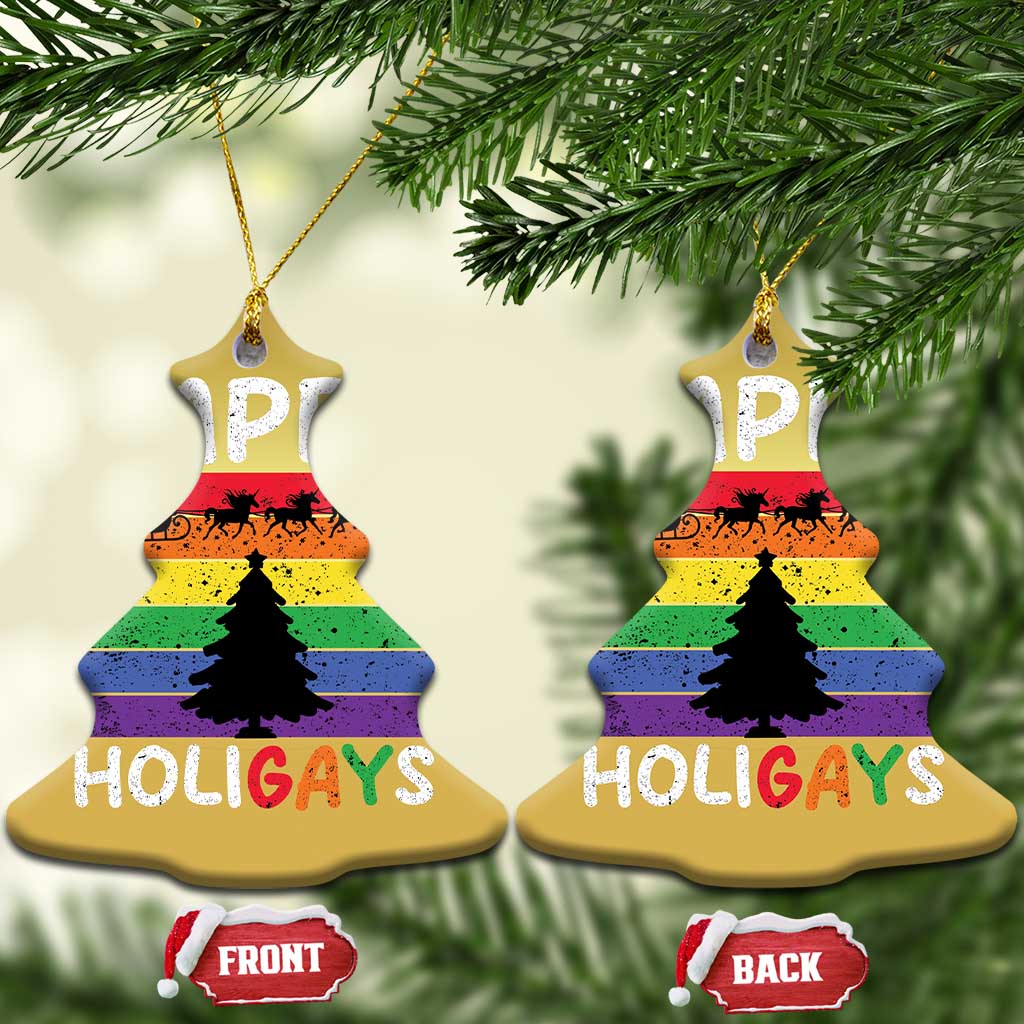 Funny LGBT Xmas Christmas Ornament Happy Holigays Rainbow Stripes Unicorn Santa TS11