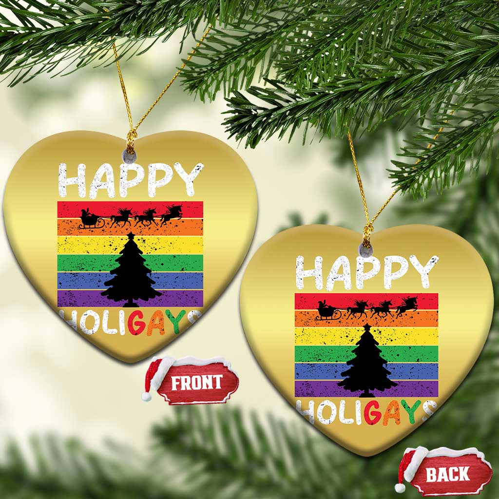 Funny LGBT Xmas Christmas Ornament Happy Holigays Rainbow Stripes Unicorn Santa TS11