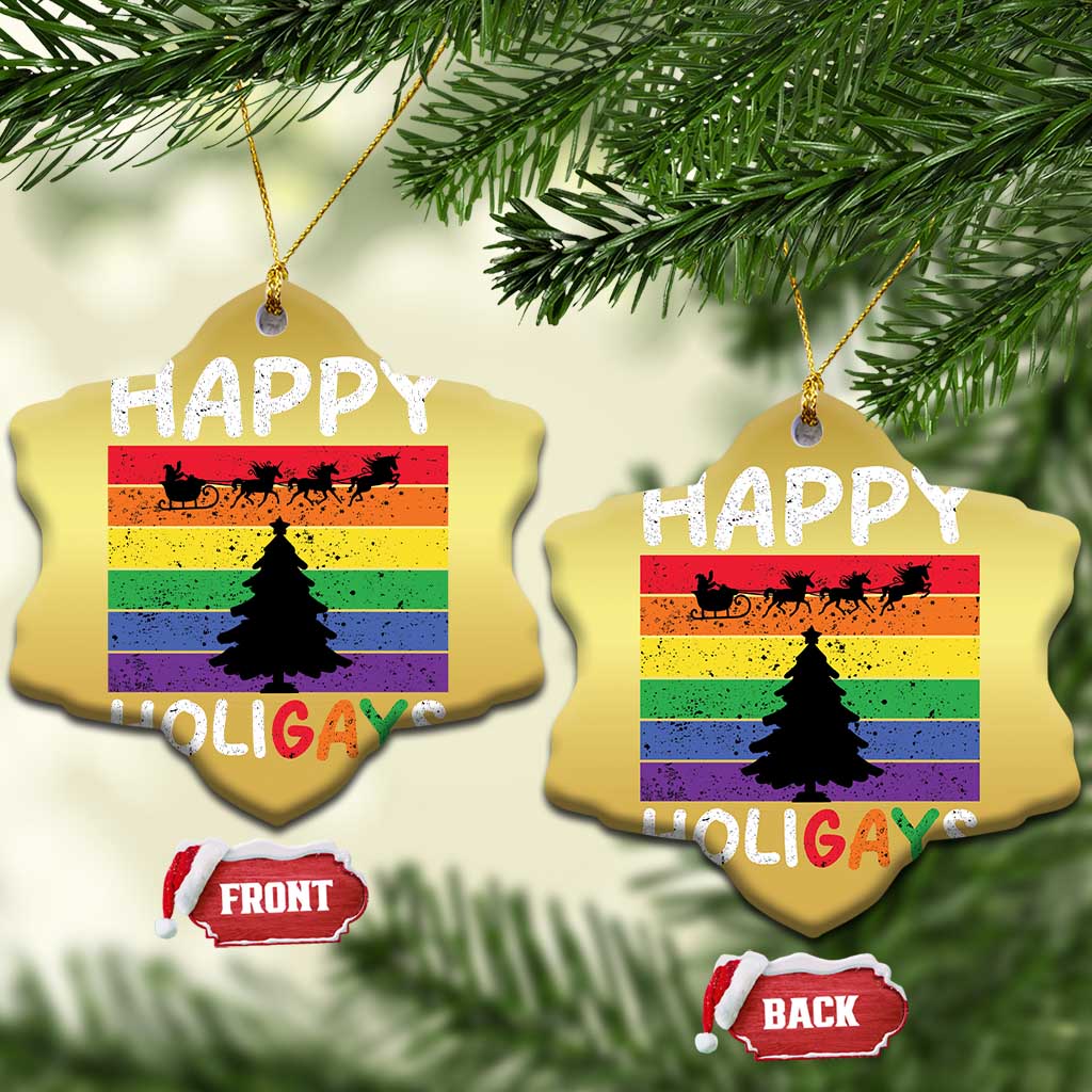 Funny LGBT Xmas Christmas Ornament Happy Holigays Rainbow Stripes Unicorn Santa TS11
