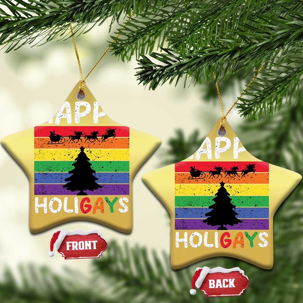 Funny LGBT Xmas Christmas Ornament Happy Holigays Rainbow Stripes Unicorn Santa TS11