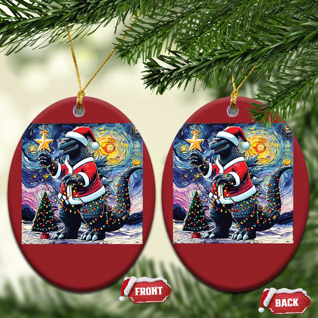 Funny Xmas Santa Godzilla Japanese Monster Starry Night Christmas Ornament TS11