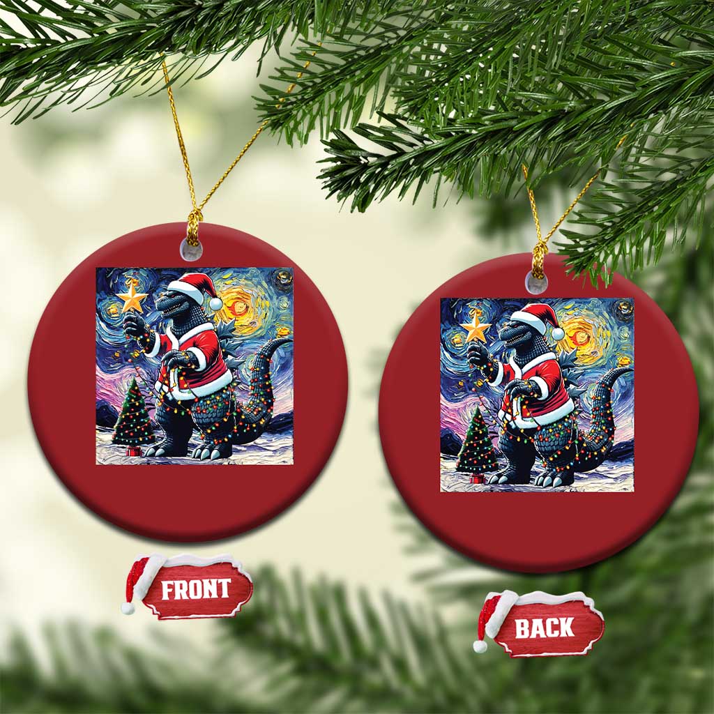 Funny Xmas Santa Godzilla Japanese Monster Starry Night Christmas Ornament TS11