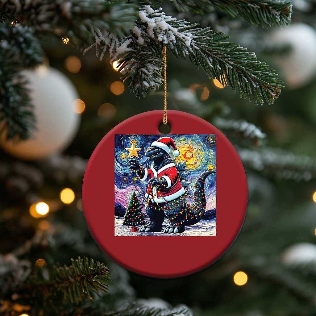 Funny Xmas Santa Godzilla Japanese Monster Starry Night Christmas Ornament TS11