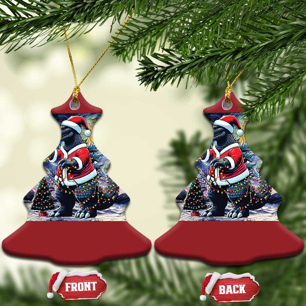 Funny Xmas Santa Godzilla Japanese Monster Starry Night Christmas Ornament TS11