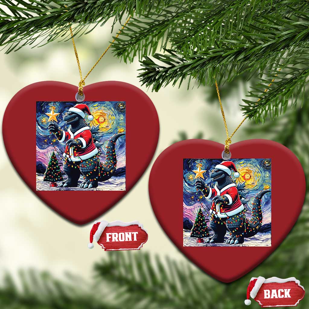 Funny Xmas Santa Godzilla Japanese Monster Starry Night Christmas Ornament TS11