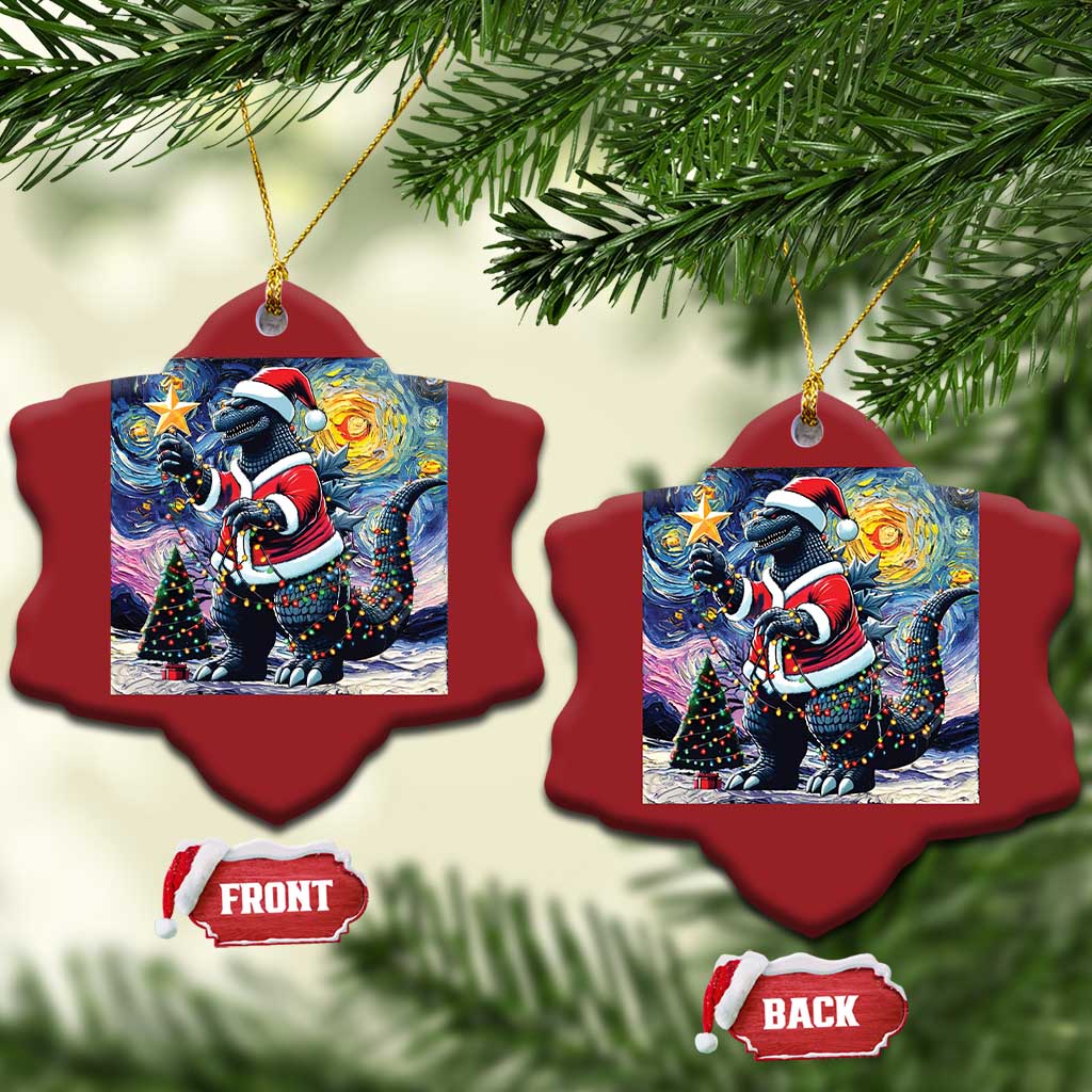 Funny Xmas Santa Godzilla Japanese Monster Starry Night Christmas Ornament TS11