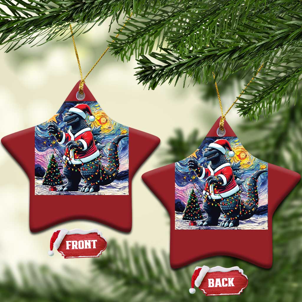Funny Xmas Santa Godzilla Japanese Monster Starry Night Christmas Ornament TS11