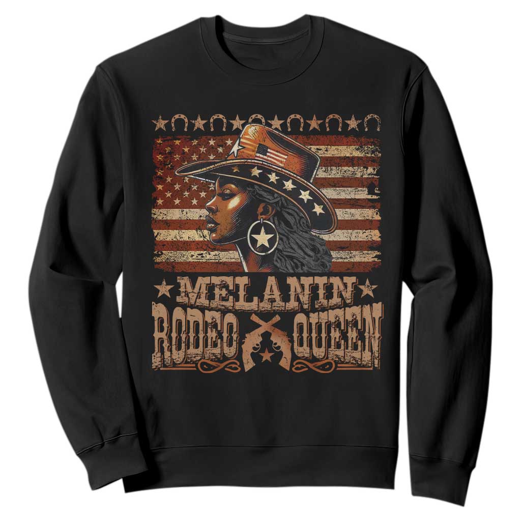Melanin Rodeo Queen Sweatshirt Black Cowgirl Western Vintage American Flag TS11