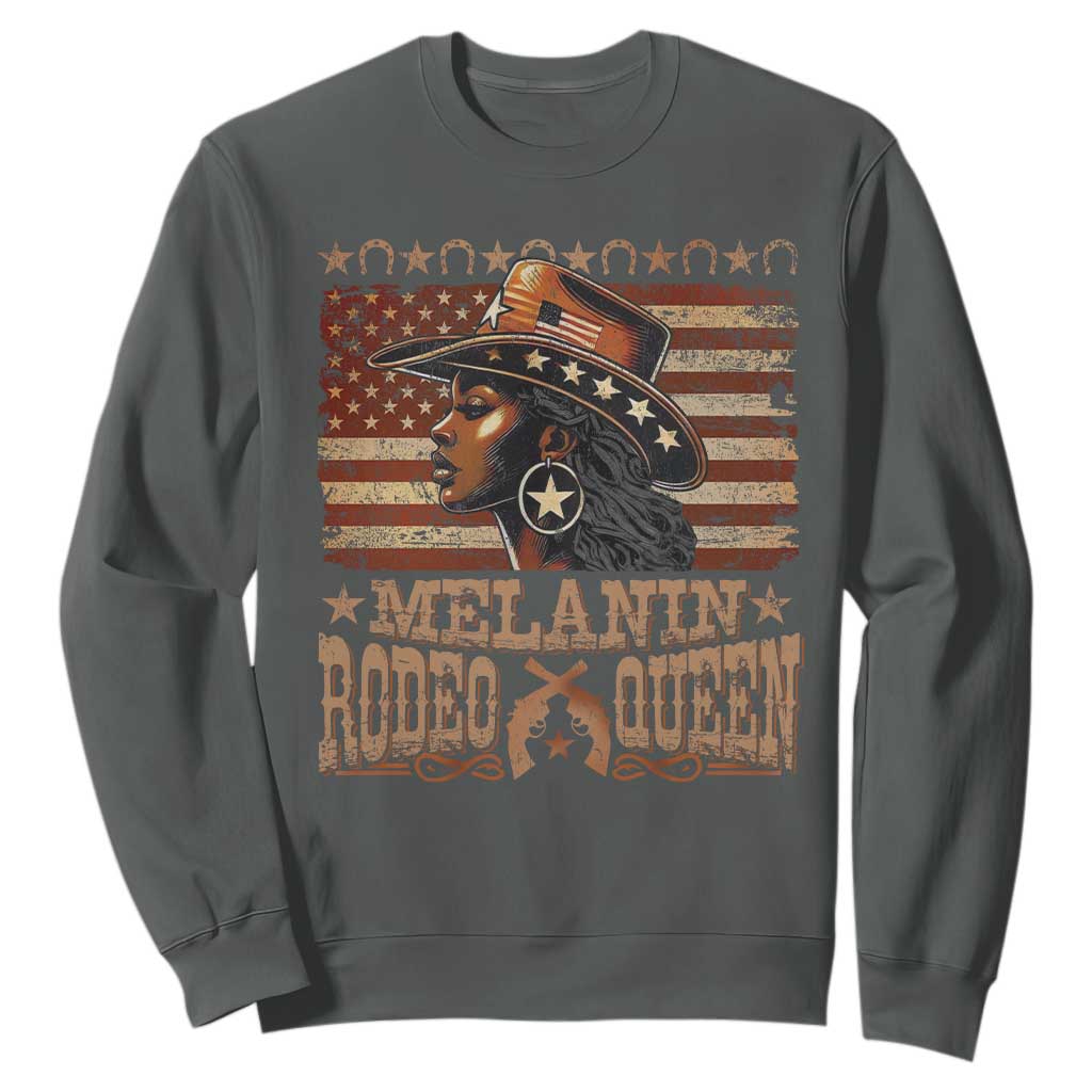 Melanin Rodeo Queen Sweatshirt Black Cowgirl Western Vintage American Flag TS11