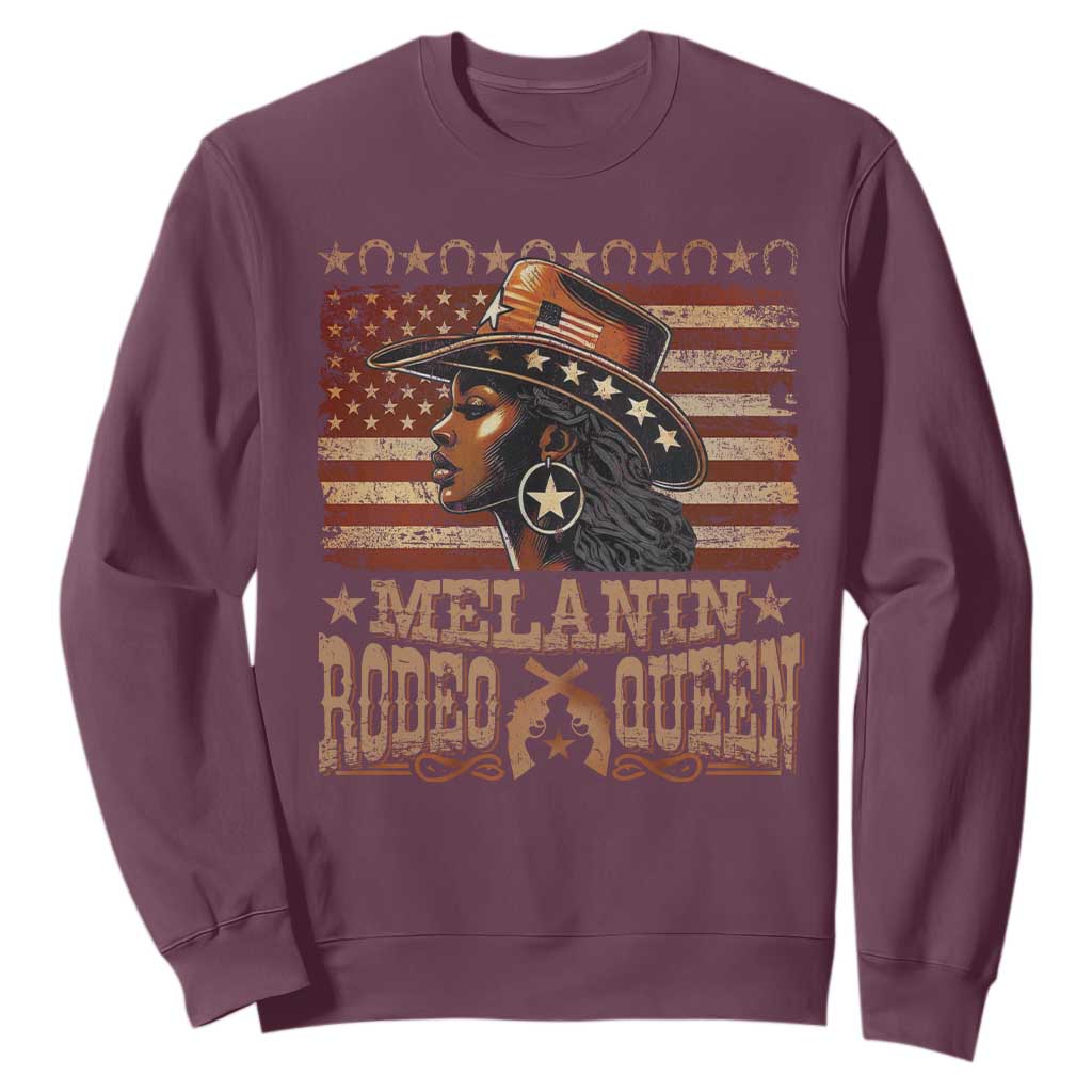 Melanin Rodeo Queen Sweatshirt Black Cowgirl Western Vintage American Flag TS11