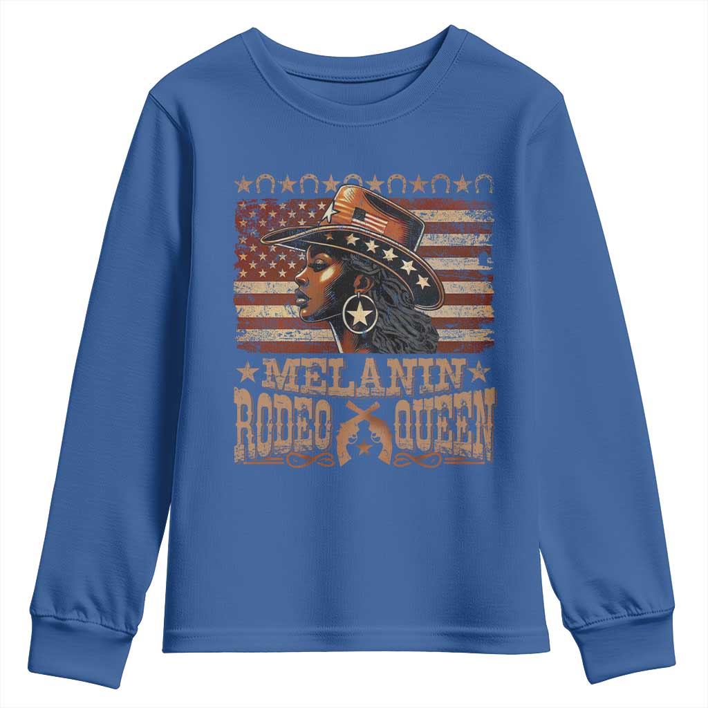 Melanin Rodeo Queen Youth Sweatshirt Black Cowgirl Western Vintage American Flag TS11