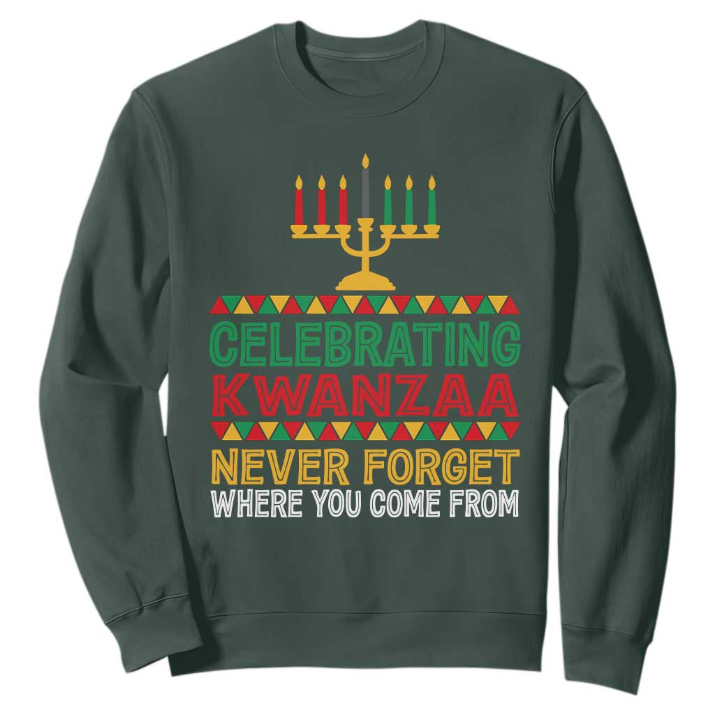 Celebrating Kwanzaa Never Forget Where You Come From Kinara Candle African American Christmas Sweatshirt TS11