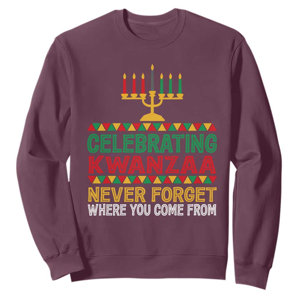 Celebrating Kwanzaa Never Forget Where You Come From Kinara Candle African American Christmas Sweatshirt TS11