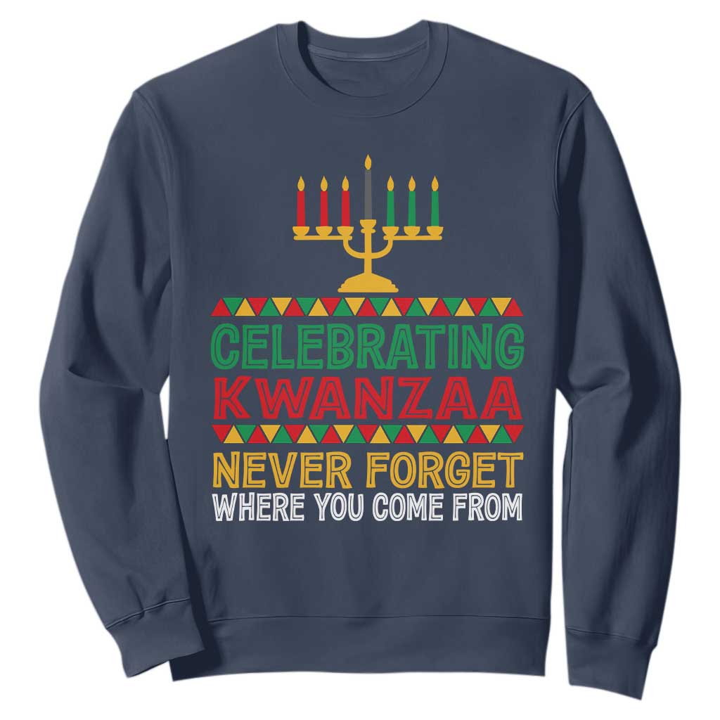 Celebrating Kwanzaa Never Forget Where You Come From Kinara Candle African American Christmas Sweatshirt TS11