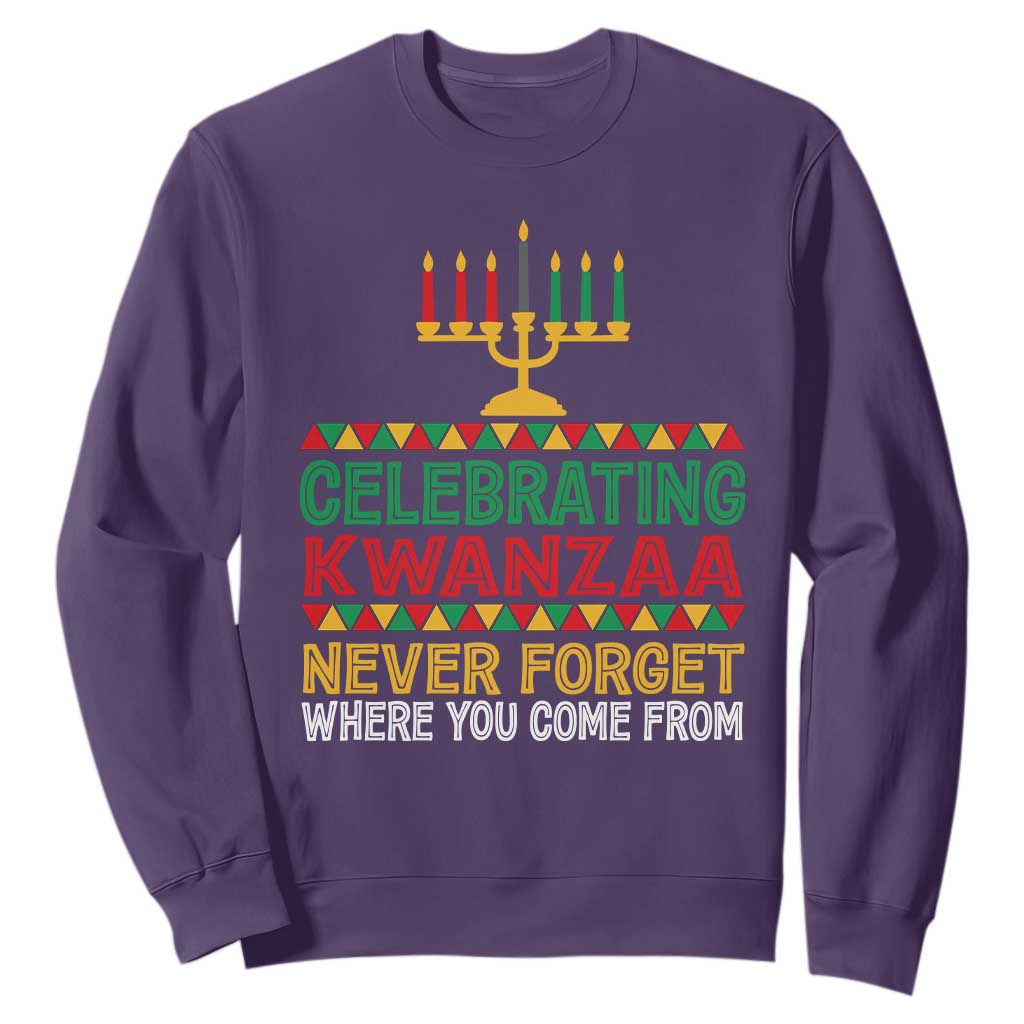 Celebrating Kwanzaa Never Forget Where You Come From Kinara Candle African American Christmas Sweatshirt TS11