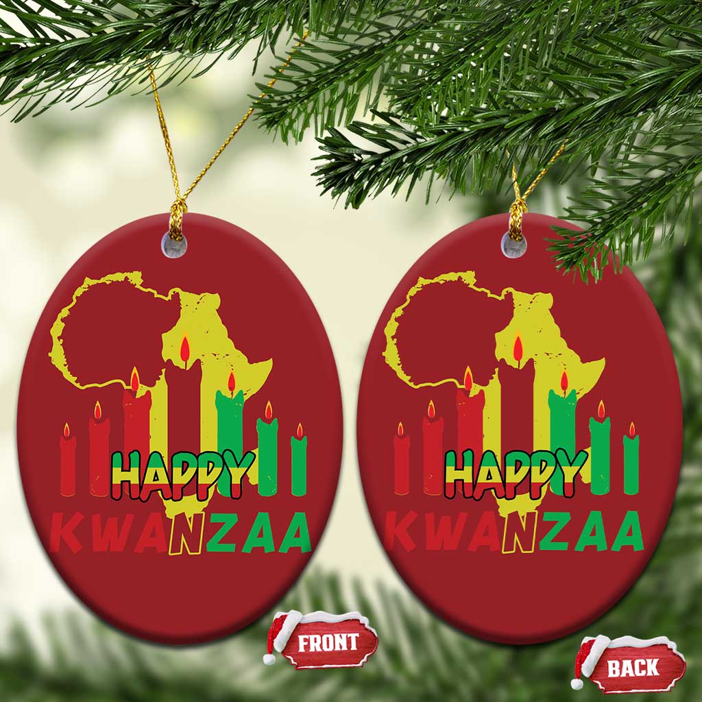 Happy Kwanzaa Christmas Ornament Black Holiday African American Xmas Kinara Candle TS11