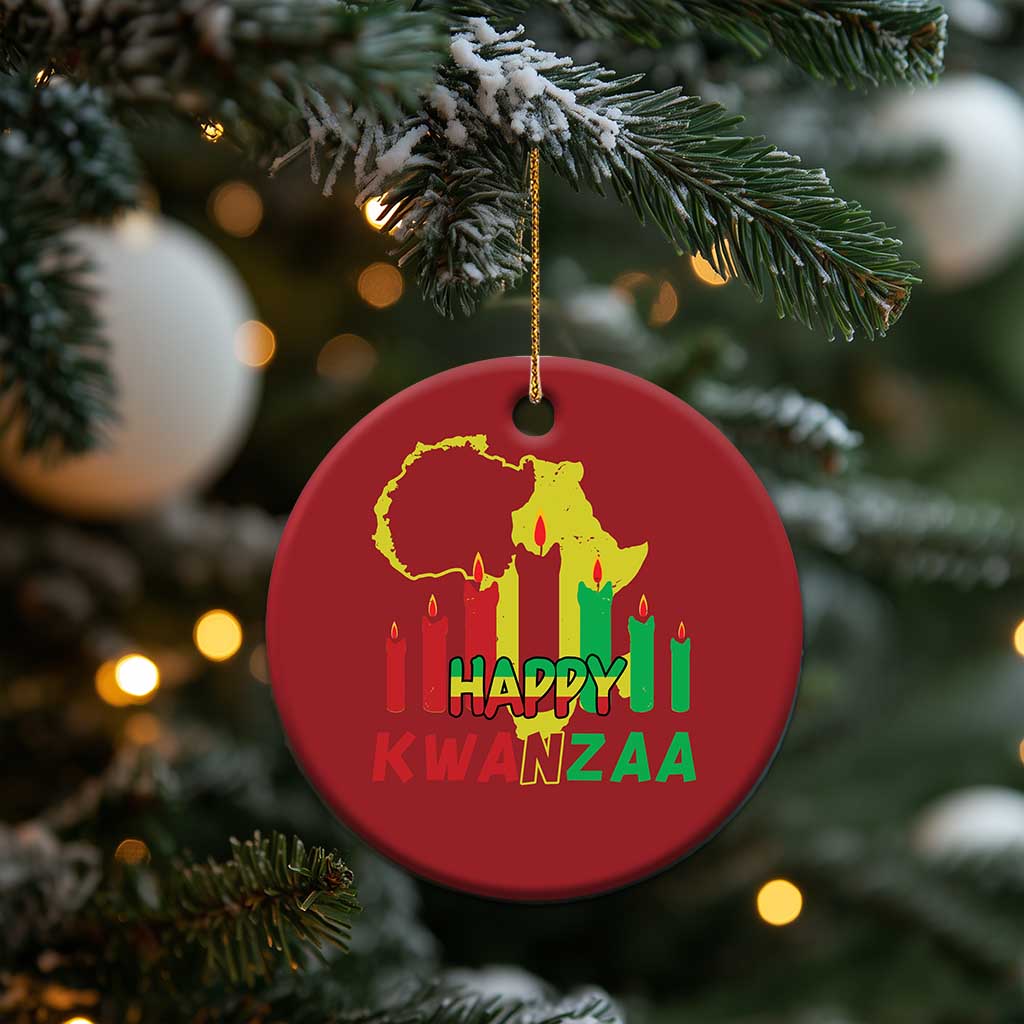 Happy Kwanzaa Christmas Ornament Black Holiday African American Xmas Kinara Candle TS11