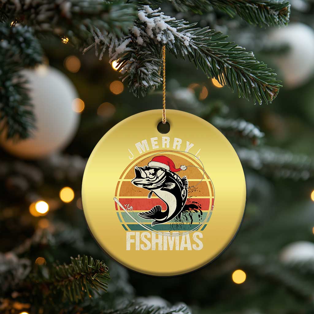 Funny Xmas Fishing Christmas Ornament Merry Fishmas Vintage Sunset Retro TS11