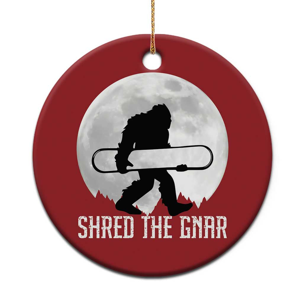 Funny Bigfoot Snowboarding Christmas Ornament Shred The Gnar Moon Snowboard TS11