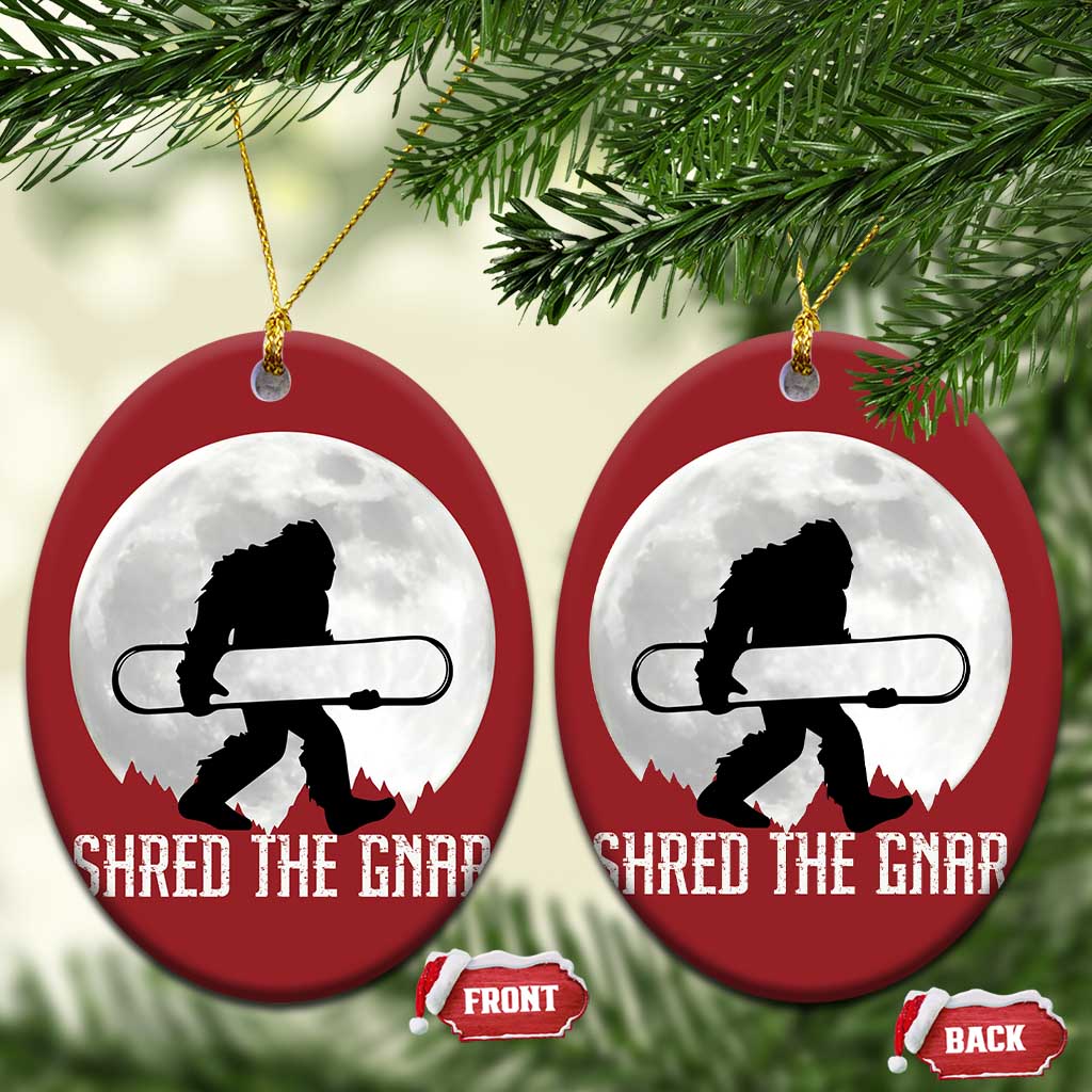 Funny Bigfoot Snowboarding Christmas Ornament Shred The Gnar Moon Snowboard TS11